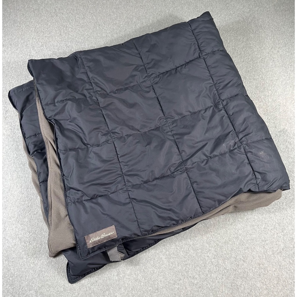 Eddie Bauer Fleece Lined Puffer Blanket Outdoor Camping Throw Black Taupe 50x60